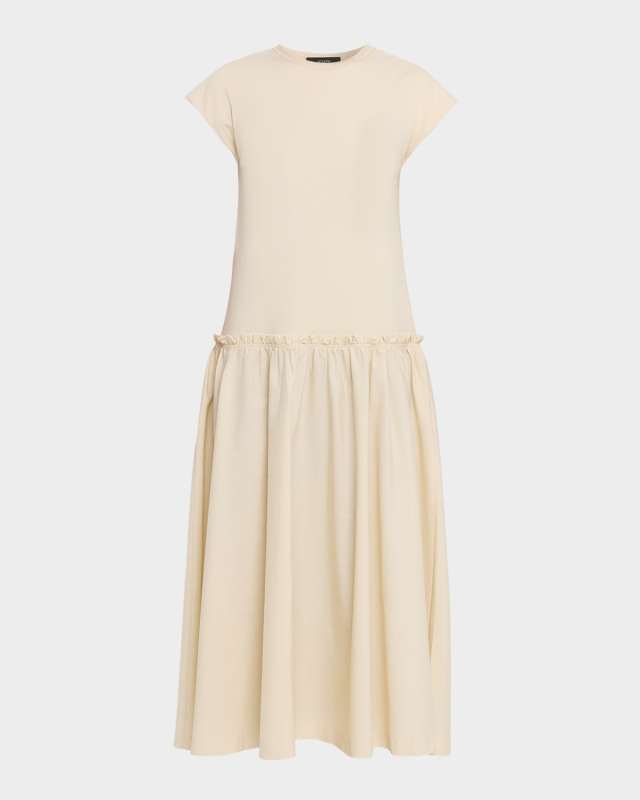 Cap-Sleeve Cotton Jersey & Poplin Midi Dress